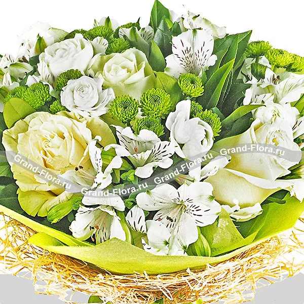 Белые розы с эустомами - Летний каприз(акционное предложение)